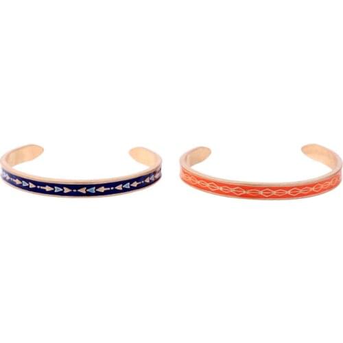 Open Cuff Blue Orange Enamel Bangle Geometric Pattern Fashion Indian Jewelry Women Bangle Set