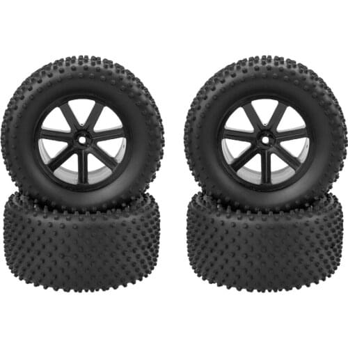 RC 1/10 Off Road Car Buggy Front & Rear Tyre Tires &Wheel Rim Black 4pcs