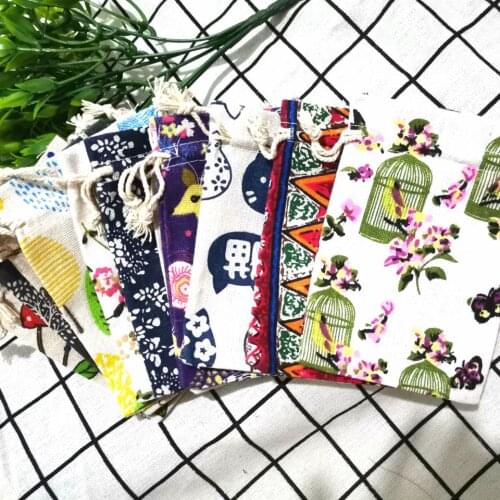 Flower cotton drawstring bag Linen Burlap gift Pouches Muslin Cosmetics Jewelry Packaging Bags Wedding Party Cute Gift Drawable