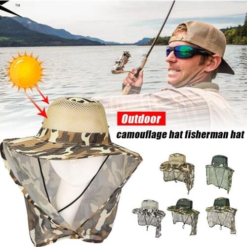 Outdoor Popurlar Fishing Hat Wide Brim Man Breathable Mesh Fishing Cap Beach Hats Camouflage Sun UV Protection Shade Hat