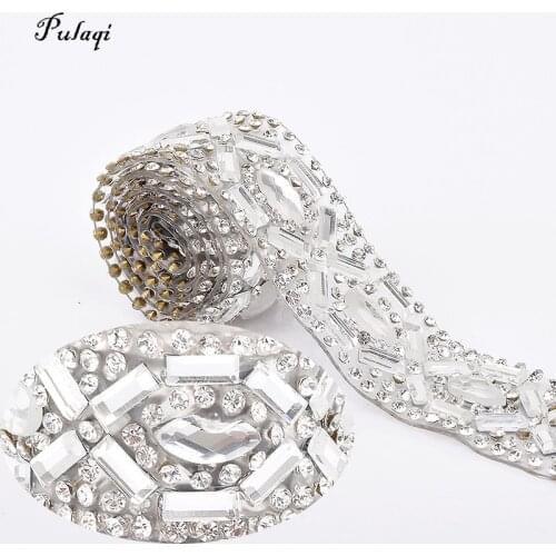 Pulaqi 2*40cm Rhinestone Trim Sticker Glitter Acrylic Rhinestones Ribbon For Wedding Dress Home DIY Decoration Silver Crafts 3D
