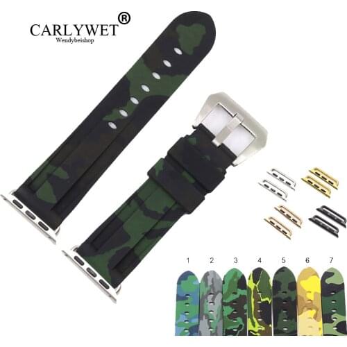 CARLYWET 38 40 42 44mm Camo Black Dark Green Pure Silicone Rubber Replacement Wrist Watchband Strap For Iwatch Series 4/3/2/1