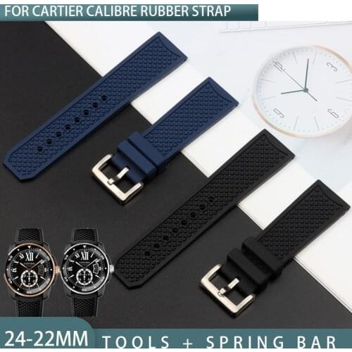 24mm Rubber silicone soft Waterproof watch band replacement for Cartier strap CALIBRE Needle Buckle Wrist Watch band Bracelets