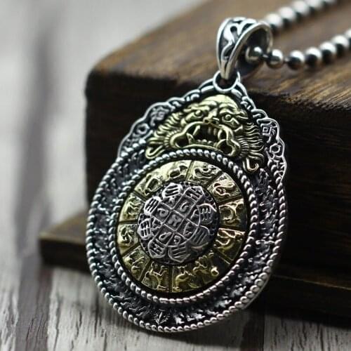 S925 pure silver Chinese zodia nine-nine gossip evil men and women tag retro vajra Thai silver pendant