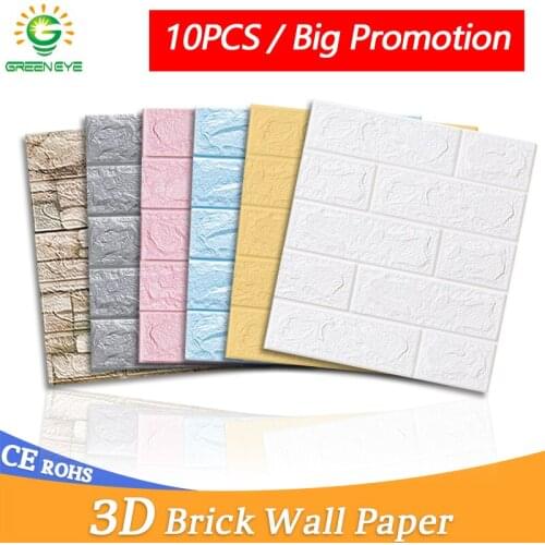 10Pcs Self-Adhesive 3D Brick paper DIY Waterproof Foam WallSticker Kids Room Kitchen Roof Ceiling Background Wall Decals