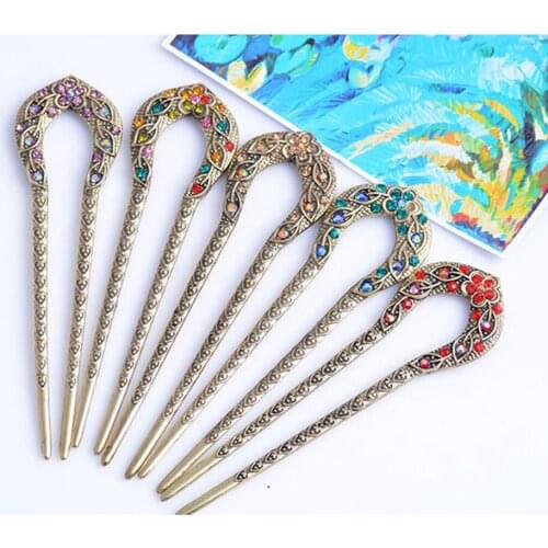 Alloy Hair Stick Ancient Chinese Women Barrette Bun Pin Clip Hair Accessory