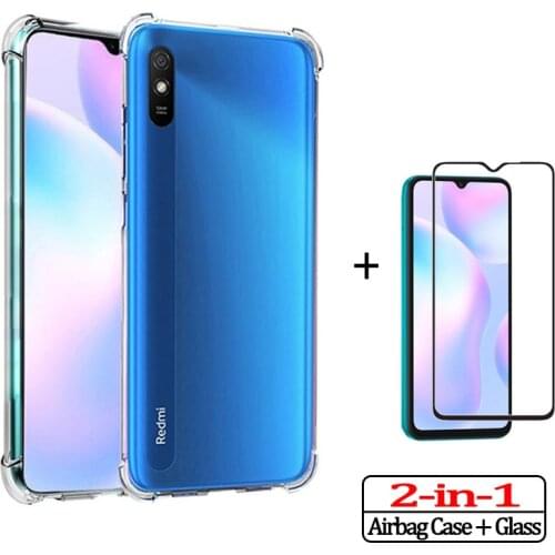 2-in-1 Glass + Full Cover Case for Xiaomi redmi 9A Silicone Case Cover for Xiaomi redmi 9C 9A 9 C Screen Protector Film
