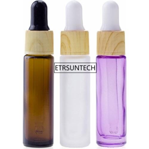 100pcs 10ml glass essential oil bottle plastic with wood grain cover dropper bottle cosmetic packaging container F3777