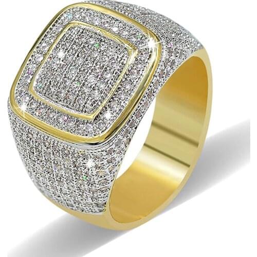 Hip Hop Men Ring Gold Plated Color Mens Fashion Jewelry Gift Cubic Zircon Party Bling Iced Out Round Rings Accessories