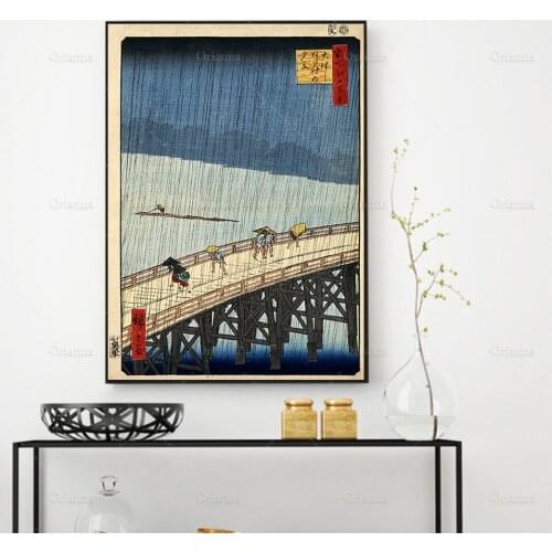 Sudden Shower over Shin Ohashi Bridge,Vintage Japanese Woodblock Poster Print - Gift Idea - Poster Print - Wall art poster
