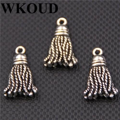 WKOUD 10pcs Antique Sliver Tassels Charm Alloy Pendant Bracelet Necklace DIY Metal Jewelry Charm Handmade Accessories 10x22mm