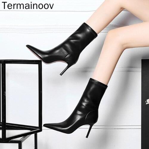 Termainoov Women Boots Stiletto Pointed Toe Female Ankle Boots Plus SizeSexy Nightclub High-heeled Boots Winter Boots