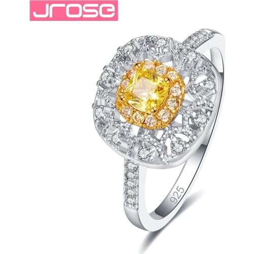 JROSE Yellow Square Crystals Wedding Rings Women Party Jewelry Luxury Romantic For Ladies Best Gift Fashion Ring 2019