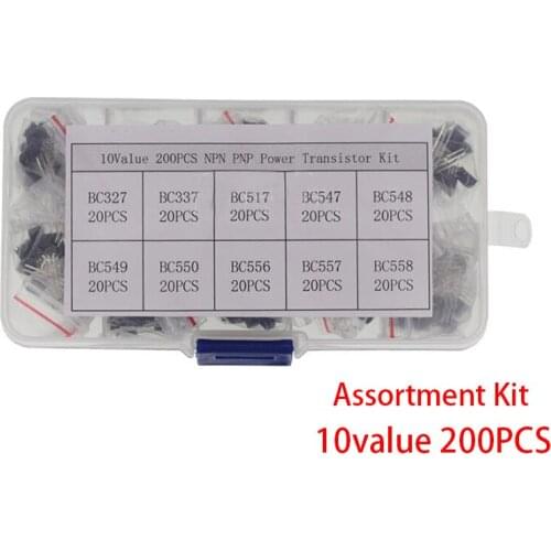 10value 200PCS BC337 BC327 2N3904 2N3906 2N2222 2N2907 S8050 S8550 A1015 C1815 Transistor Assortment Kit Transistors Box Package