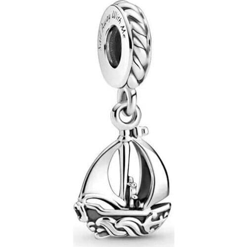 100% S925 Silver New Wave Sailboat Fashion Boat PAN Beads Suitable For Original Pandora Bracelet Necklace Lady Diy Charm Jewelry