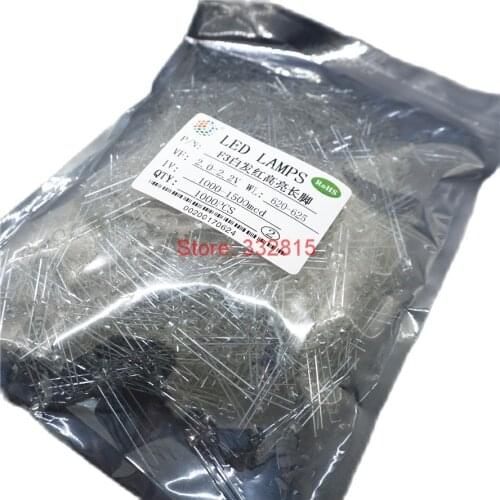 1000PCS 3mm Red Transparent LED Clear Lens Diode Ultra Bright Round 3 mm LED 2V 20mA Light Emitting Lamp