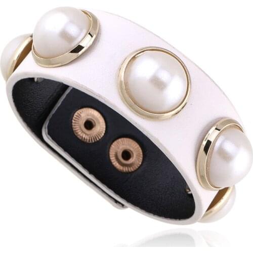 2017 high quality selling fashion big leather leather pearl womens bracelet jewelry