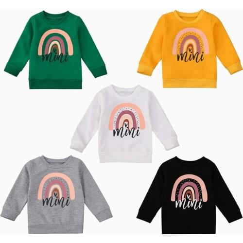 2020 0-5Y Toddler Baby Girl Rainbow Sweatshirt Top Pullover Autumn Casual MINI Letter Print Cartoon Rainbow Long Sleeve Outwear