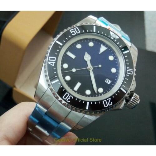 43mm GEERVO blue&black dial Black ceramic Bezel Automatic Self-Wind movement Men Watch luminous Mechanical watches 138a