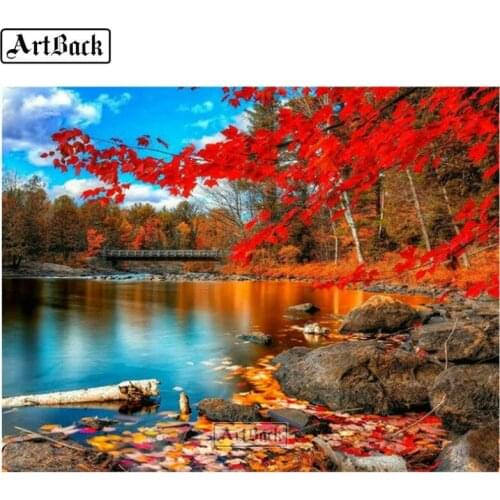 5d diamond painting red tree autumn landscape full square & round diamond embroidery sticker 3d resin mosaic art