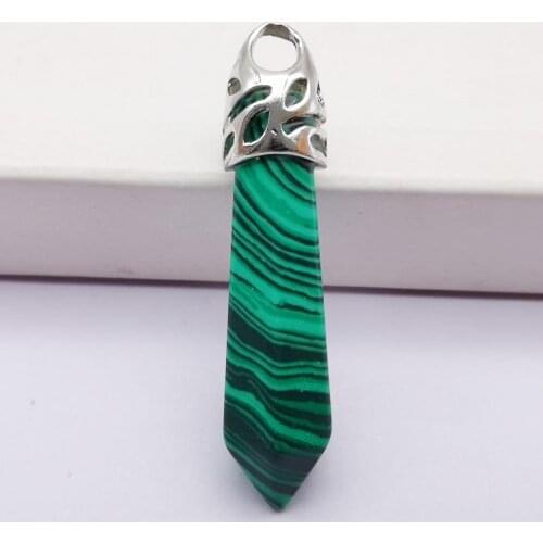 8x38MM Green Malachite Stone GEM Pillar Pendant Jewelry For Gift S222