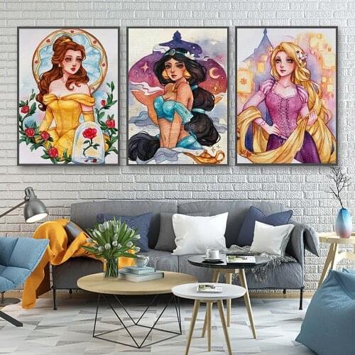 Disney 5D Diamond Painting Cartoon Princess Girl Portrait Square/Round Diamond Embroidered Mosaic Home Decoration New Products