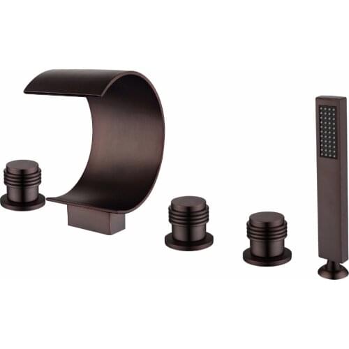 Free ship ORB Oil rubbed bronze Deck Mounted 5 holes Widespread Waterfall Spout Tub Faucet Shower Filler & Handshower Tap