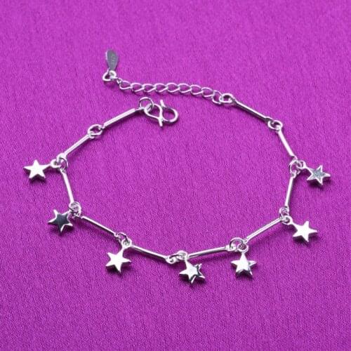 925 Sterling Silver Tassel Star Bead Charm Bracelets Anklet Bracelets For Women Girls Party Wedding Jewelry A173