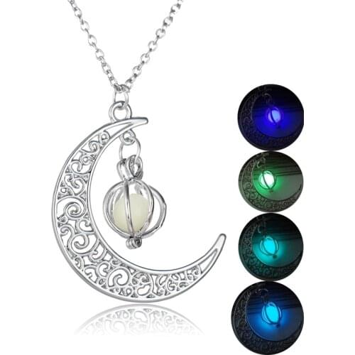Glow In The Dark Moon Necklace Glowing Floating Lockets Pendant chains For women Fashion Jewelry Gift