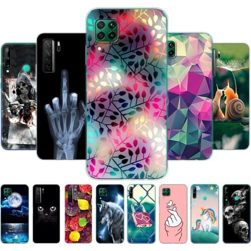 For Huawei P40 Lite Case Soft Transparent TPU Silicon Phone Cover For Huawei P40 Lite E P40Lite Bumper Coque Cat Tiger Flower