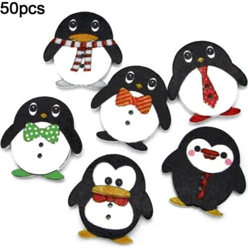 50Pcs Cartoon Penguin 2 Holes Wooden Clothes Sewing Button Scrapbooking Decor Penguin 2 Holes Clothes Sewing Material DIY Craft