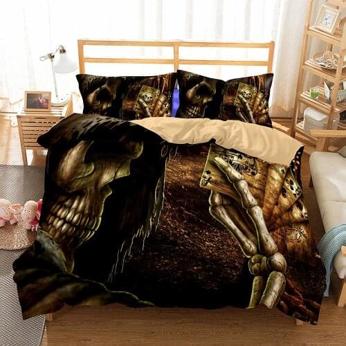 Home Textiles 3D Design Digital Printing Bedding Set Duvet Cover Bed Sheet Pillowcase King Skull Poker GAME A Dropshipping