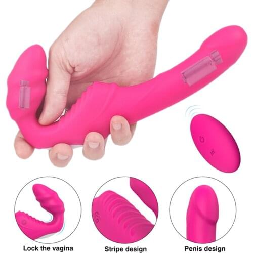 Strapon Dildo Vibrator Double Vibrating G Spot Adult Sex Toy for Women Lesbian Wireless Remote Cobntrol USB Rechargable Vibrator