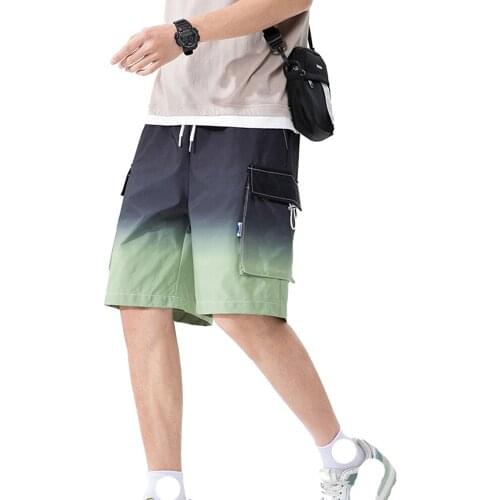 ERIDANUS Summer New Casual Shorts Men Fashion Loose Mid-waist Straight Two-color Gradient Multi-pocket Cargo Shorts Male MKD080