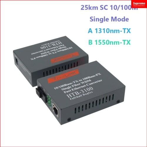 HTB-3100AB-25KM A/B 100Mbps Fiber Optical Media Converter Single Mode Single Fiber SC Port 25KM 1Pair