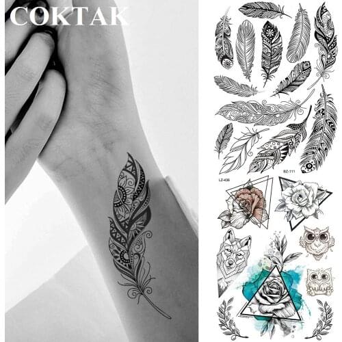 Feather India Totem Temporary Waterproof Fake Tattoos Customised Henna Tattoos Stickers Girls Sexy Wedding Tatoos Body Art Arm