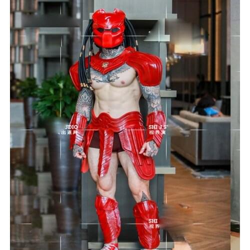 Commercial muscle mens clothing model costume Jag warrior red armor cosplay bar halloween costumes