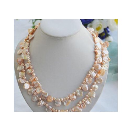 Beautiful 2row 20" 15mm pink BAROQUE lamina KESHI REBORN PEARL NECKLACE