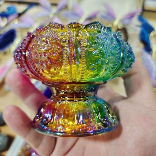 Lotus Carving Incense Burner LiuLi Coloured Glaze Color Glass Table Home Decor Buddhist Supplies Sandalwood Holder Glazed Censer
