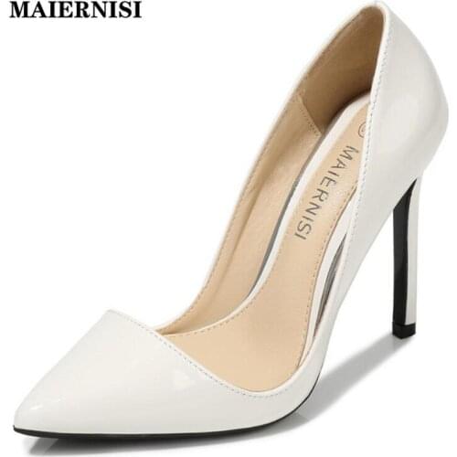 MAIERNISI Women Stiletto Sexy Pumps Shoes Office Banquet Pointed High Heels 11cm Women High Quality Design Pumps Plus Size 46 47