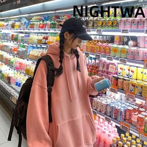 NIGHTWA Fashion Hoodies Men &Women 2021 Autumn Casual Loose Hoodie Women Solid Color Hoodies Couples Sweatshirt Candy colors Top