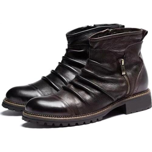 2020 Spring And Autumn Fashion Mens Leather Boots Retro Zipper Ankle Boots Mens Motorcycle Boots Chelsea Boots Large 39-48