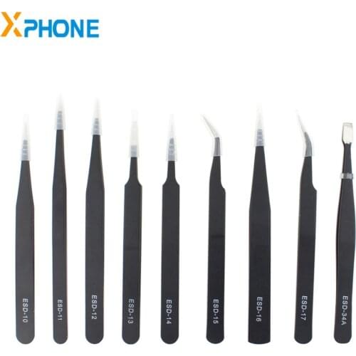 Mobile Phone 9 in 1 Anti-static Precision Tweezers Set Kit with Bag