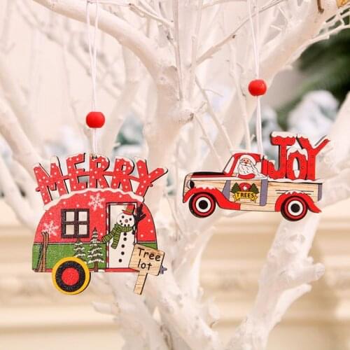 New Year 2022 Xmas Tree Ornaments Wood Craft Christmas Wooden Pendants Hanging Decor Christmas Decorations for Home Navidad 2021