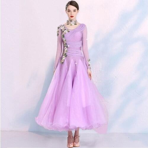 New Modern Dance Costumes Female Adult Long Sleeve Elegant Ballroom Dance Stage Performance Dress Waltz Dancing Clothes DQL5078
