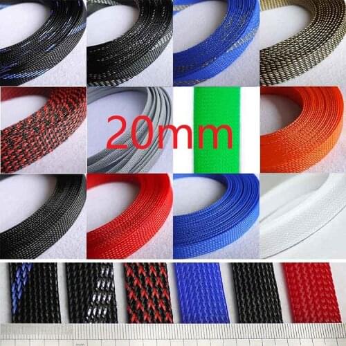 20mm Braided Expandable Sleeve PET Tight Wire Wrap High Density Insulated Cable Harness Line Protector Cover Sheath Single Color