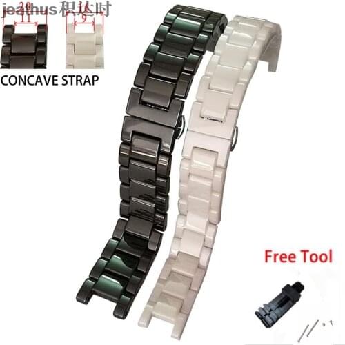 Jeathus butterfly buckle watchband concave ceramic watch band watch strap 20*11 16*9mm bracelet replacement for gucci omega GC