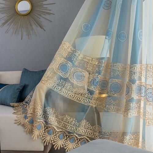 High end blue luxury embroidered sheer tulle Curtains for living room bedroom colorful floral sheer window curtain drapes