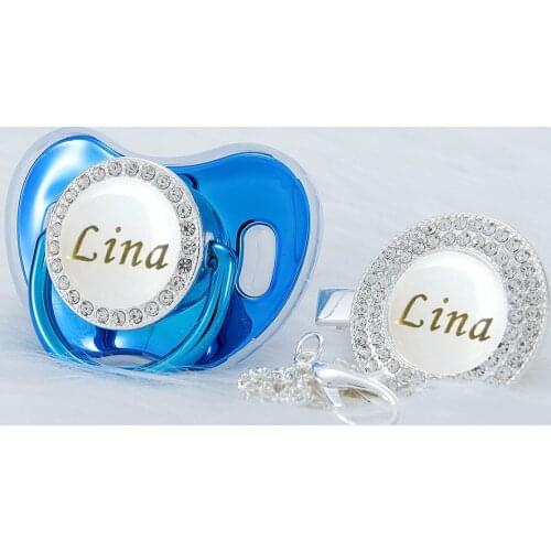 MIYOCAR custom made silver new color bling pacifier and pacifier clip BPA free dummy bling unique gift baby shower PS
