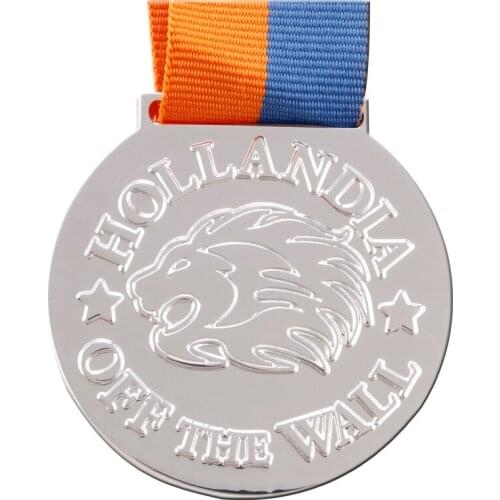 Custom silver medal 3D raised medals cheap OEM metal silver medals with ribbons